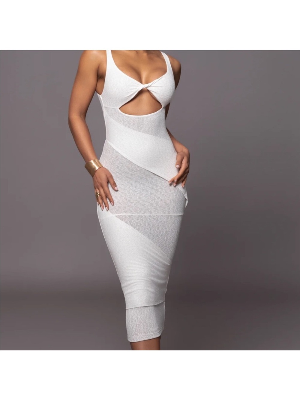 JLUXLABEL White Draped Midi Dress with Cutout Detail NWT